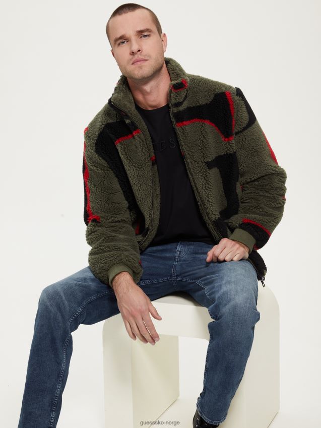 Guess grønn allover logo øko logo teddyjakke grønn allover logo menn F0LJ8010370