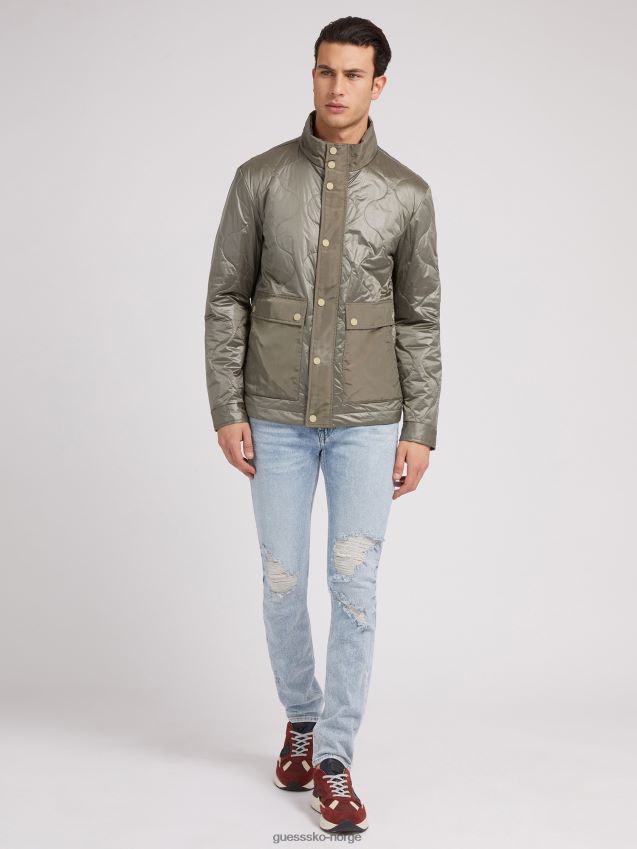 Guess grå polstret jakke foran med lommer grå menn F0LJ80463