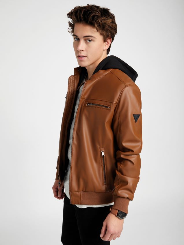 Guess grand imitert skinnjakke mørk beige mørk beige menn F0LJ807868