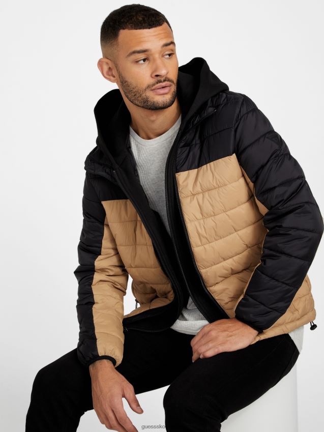 Guess hampton puffer jakke jet black/taupe jet black/taupe menn F0LJ807958