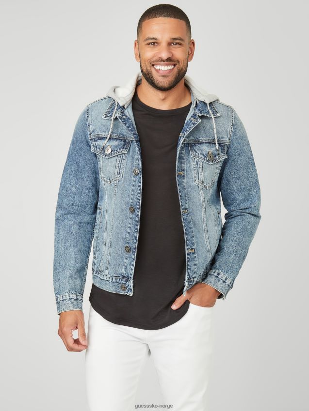 Guess harold denimjakke med hette medium vask middels vask menn F0LJ808000