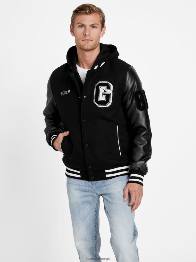 Guess hette eføy varsity jakke jet black kulsvart menn F0LJ807972