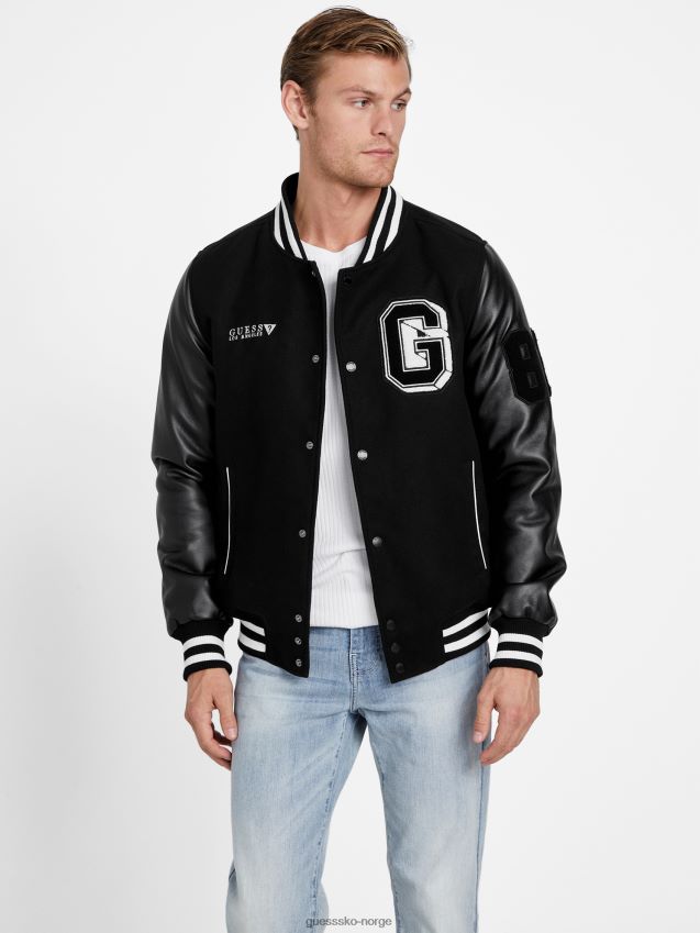 Guess hette eføy varsity jakke jet black kulsvart menn F0LJ807972