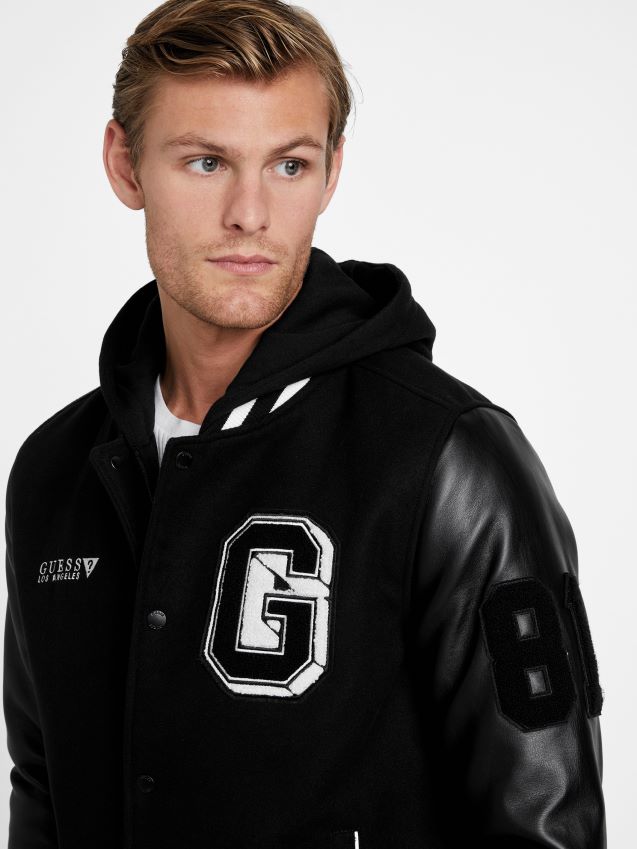 Guess hette eføy varsity jakke jet black kulsvart menn F0LJ807972