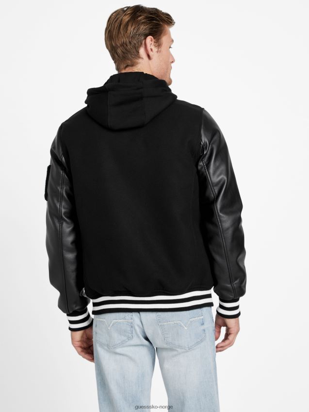 Guess hette eføy varsity jakke jet black kulsvart menn F0LJ807972