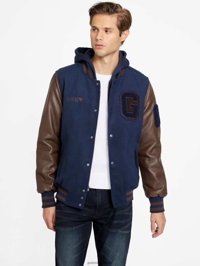 Guess hette eføy varsity jakke svertet blå svertet blå menn F0LJ807942