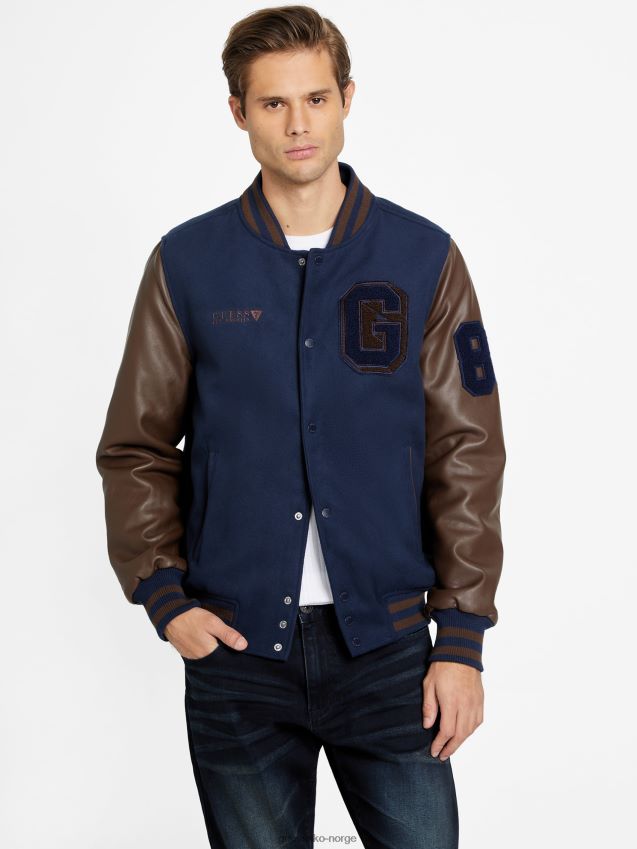 Guess hette eføy varsity jakke svertet blå svertet blå menn F0LJ807942