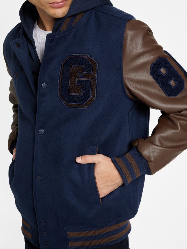 Guess hette eføy varsity jakke svertet blå svertet blå menn F0LJ807942