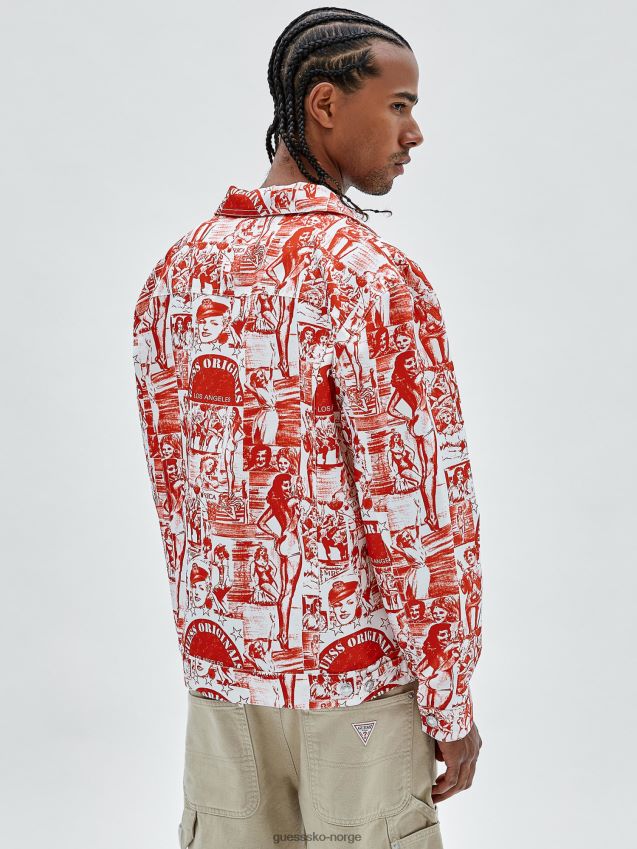 Guess hvit multi all over print jakke hvit multi menn F0LJ80469