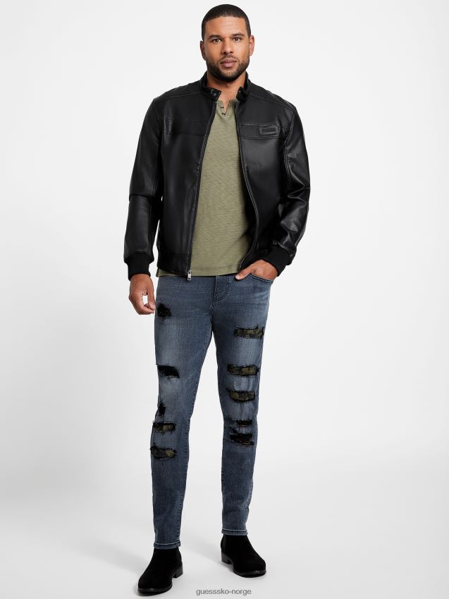 Guess jet black aaron moto-jakke i imitert skinn kulsvart menn F0LJ807926