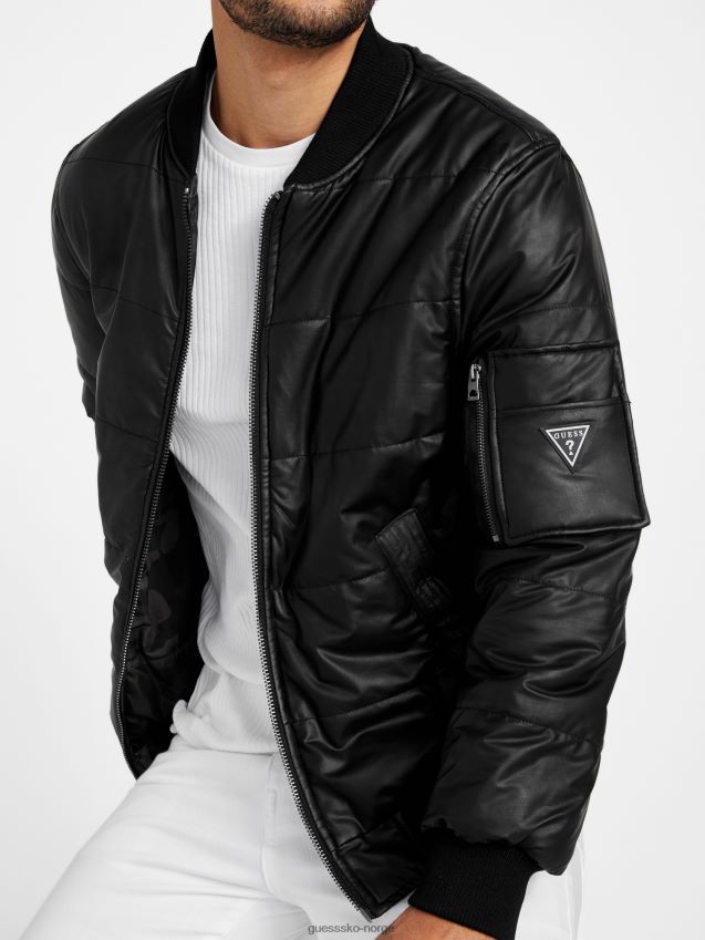 Guess jet black albo vendbar jakke i imitert skinn kulsvart menn F0LJ808013
