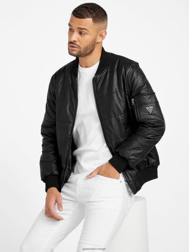 Guess jet black albo vendbar jakke i imitert skinn kulsvart menn F0LJ808013