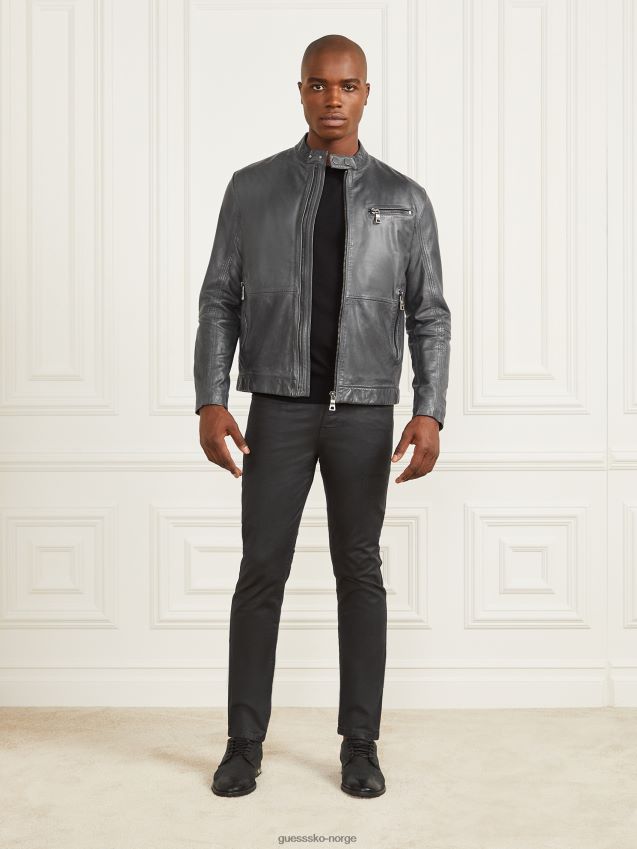 Guess jet black biker jakke i skinn kulsvart menn F0LJ8010760