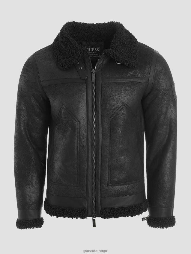 Guess jet black eco faux-shearling jakke kulsvart menn F0LJ8010577