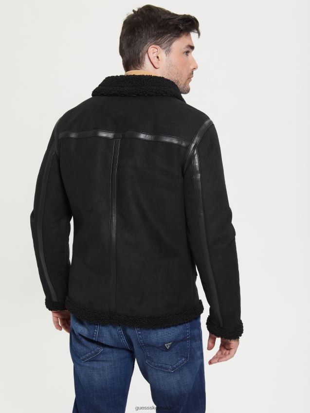 Guess jet black eco faux-shearling jakke kulsvart menn F0LJ8010577