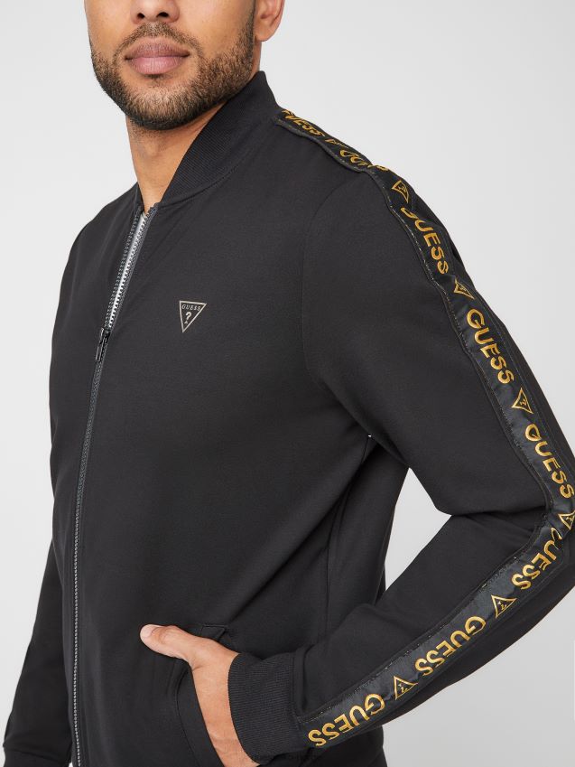 Guess jet black jon logo tape bomberjakke kulsvart menn F0LJ807860