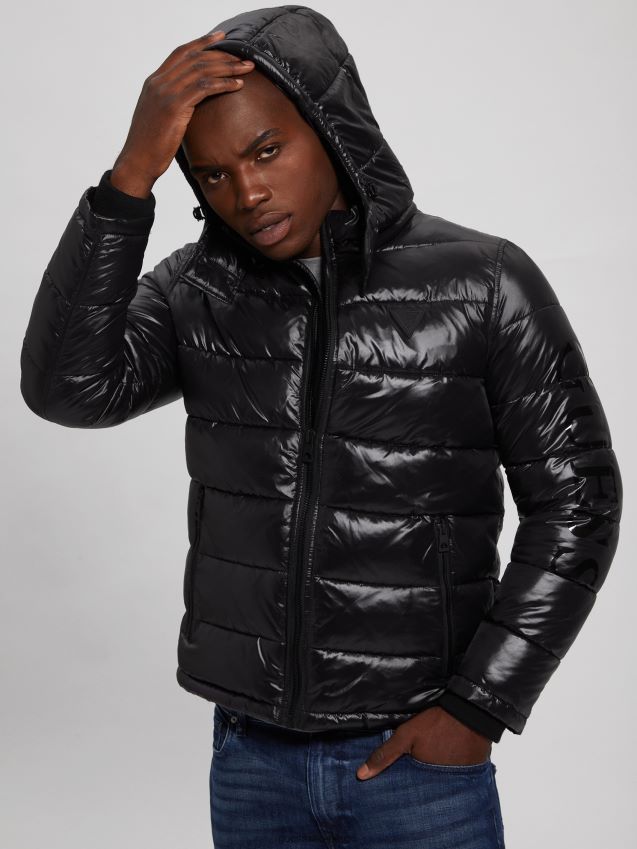 Guess jet black multi anthony logo pufferjakke jet black multi menn F0LJ8010337