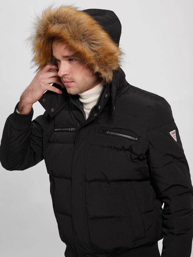 Guess jet black multi david puffer jakke jet black multi menn F0LJ8010585