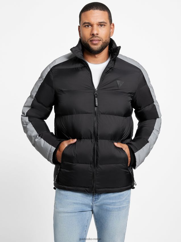 Guess jet black multi eco martin fargeblokk pufferjakke jet black multi menn F0LJ808001