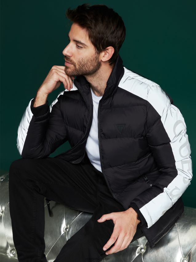 Guess jet black multi eco martin fargeblokk pufferjakke jet black multi menn F0LJ808001