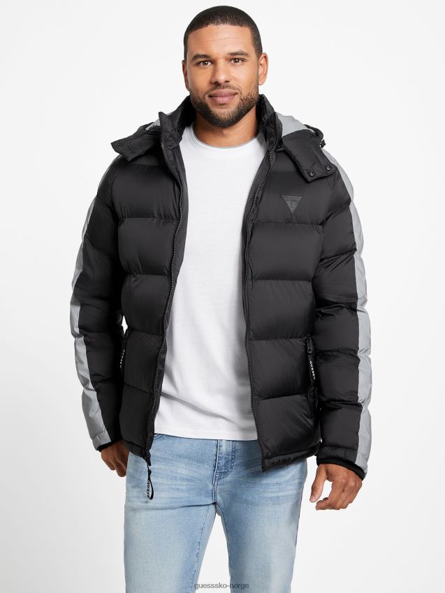 Guess jet black multi eco martin fargeblokk pufferjakke jet black multi menn F0LJ808001