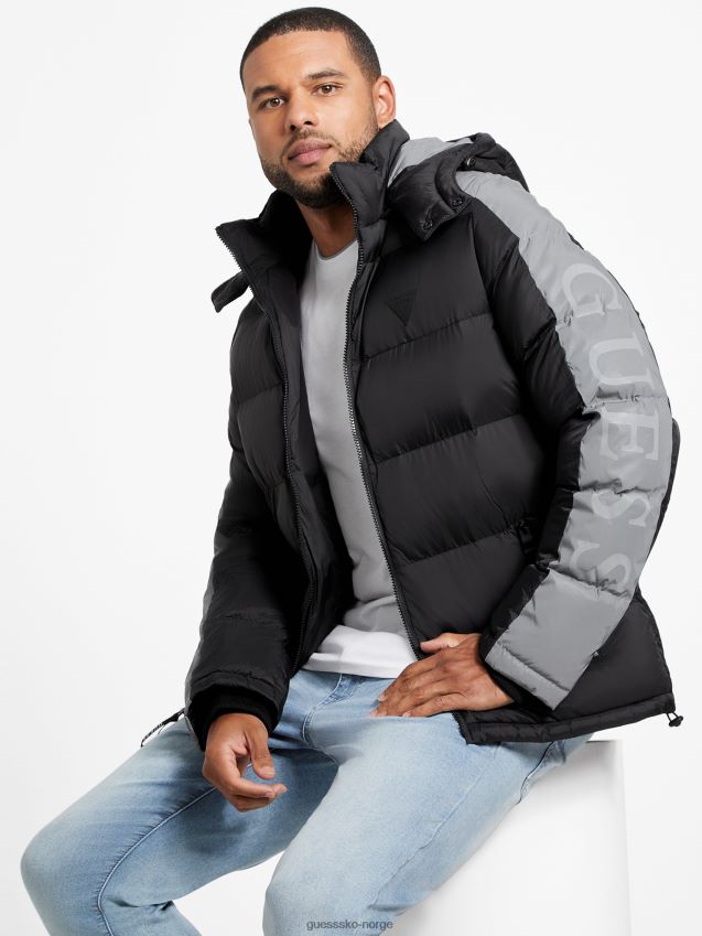 Guess jet black multi eco martin fargeblokk pufferjakke jet black multi menn F0LJ808001