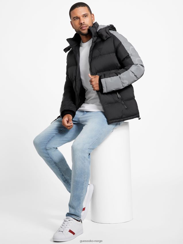 Guess jet black multi eco martin fargeblokk pufferjakke jet black multi menn F0LJ808001