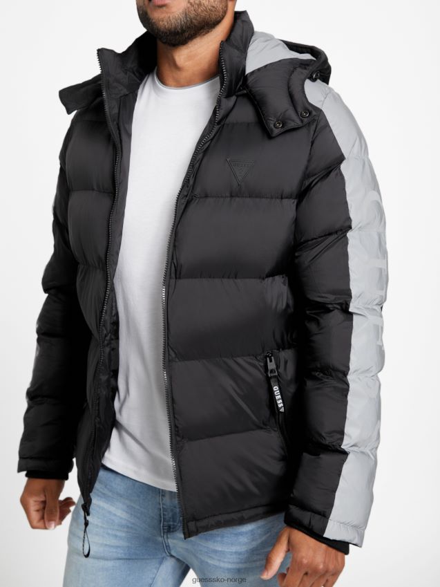 Guess jet black multi eco martin fargeblokk pufferjakke jet black multi menn F0LJ808001