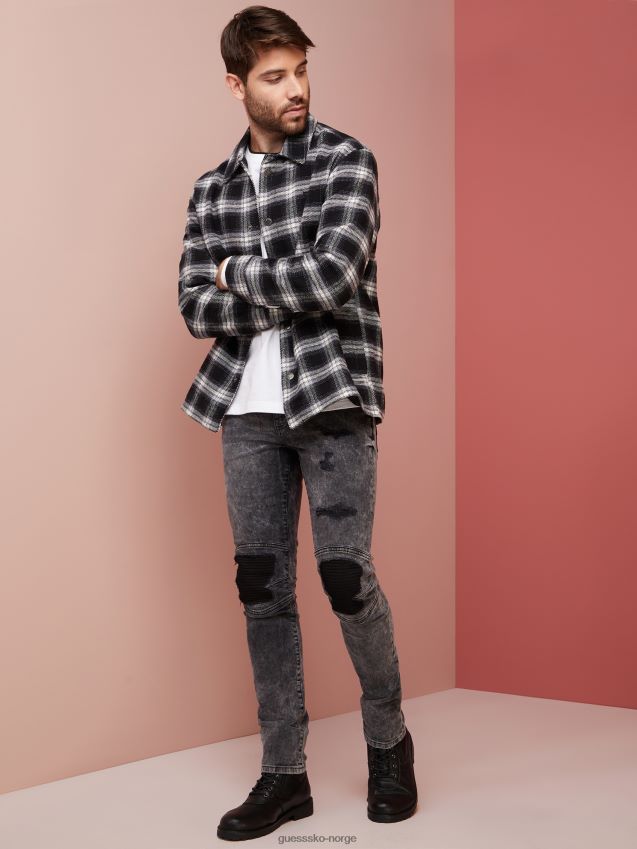Guess jet black multi garlan rutete skjortejakke jet black multi menn F0LJ808183