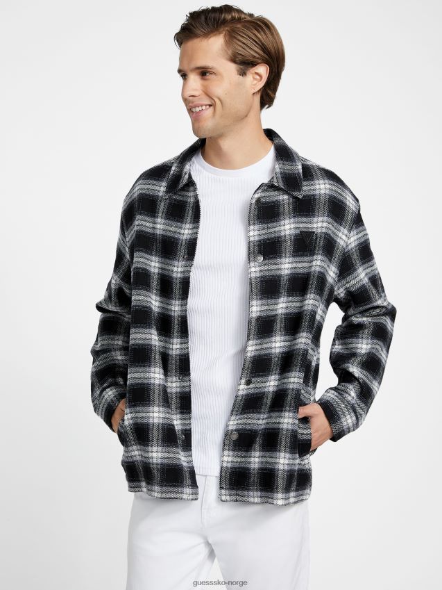 Guess jet black multi garlan rutete skjortejakke jet black multi menn F0LJ808183