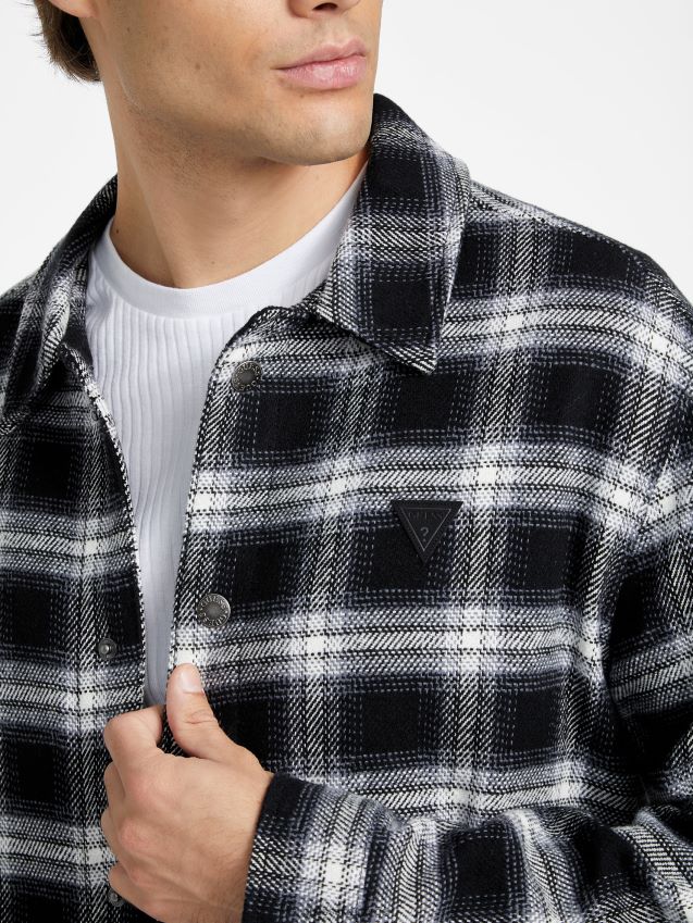 Guess jet black multi garlan rutete skjortejakke jet black multi menn F0LJ808183