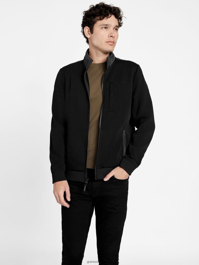 Guess jet black stoke mock neck glidelåsjakke kulsvart menn F0LJ807986