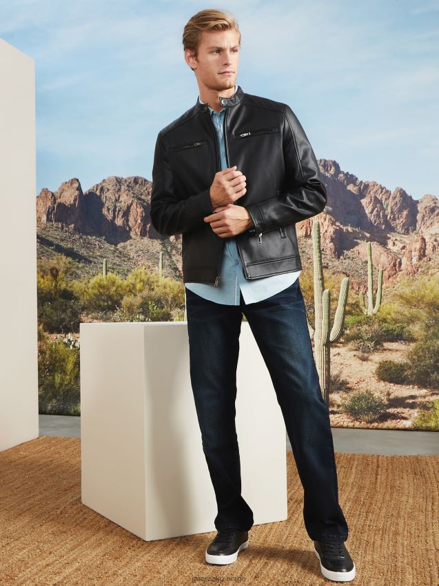 Guess jet black zacky moto imitert skinnjakke kulsvart menn F0LJ807848