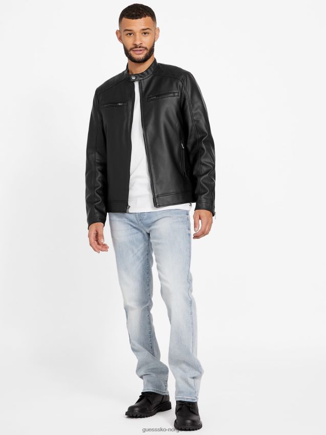 Guess jet black zacky moto imitert skinnjakke kulsvart menn F0LJ807848