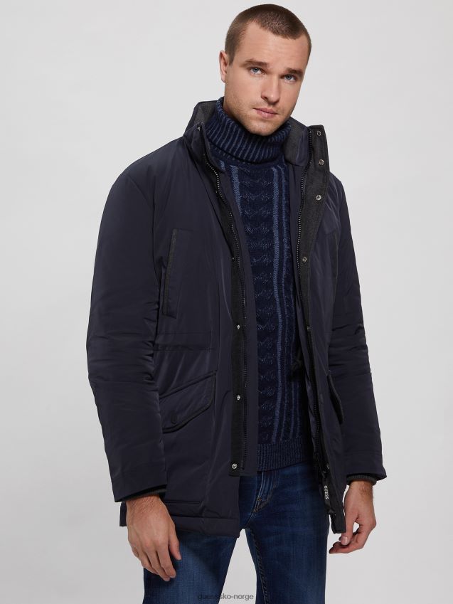 Guess øko teknisk puffer parka bleu lgant bleu lgant menn F0LJ8010650