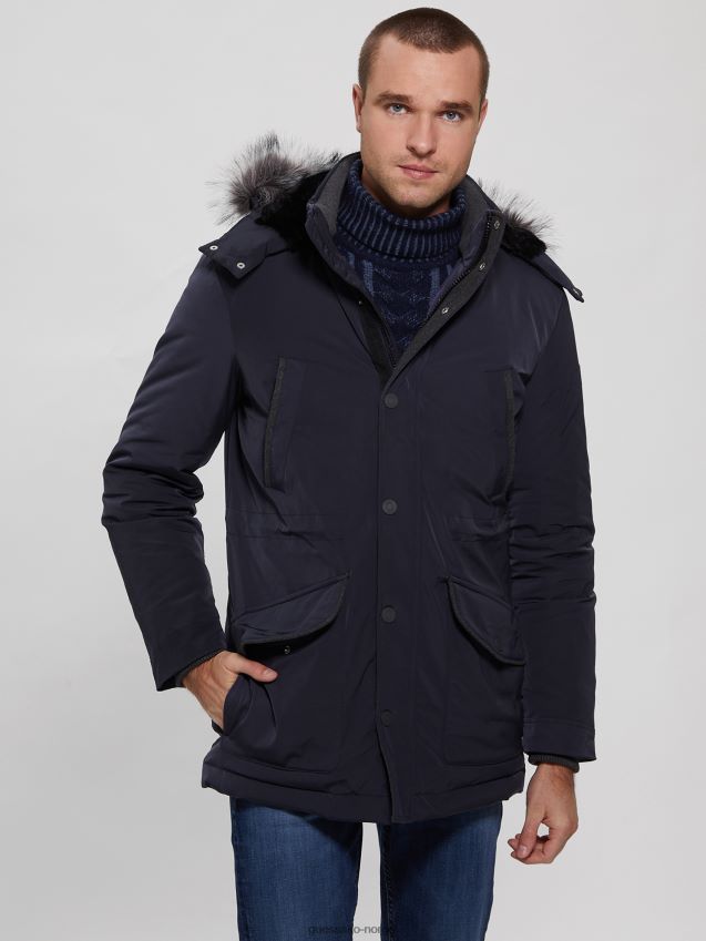 Guess øko teknisk puffer parka bleu lgant bleu lgant menn F0LJ8010650