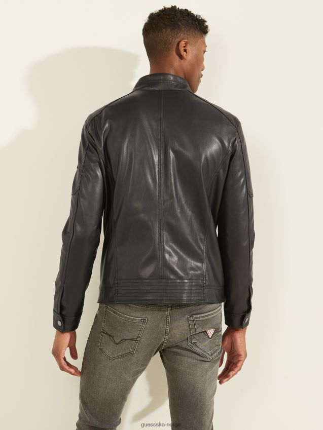 Guess kulsort bikerjakke i imitert skinn ny trend kulsvart menn F0LJ8010818