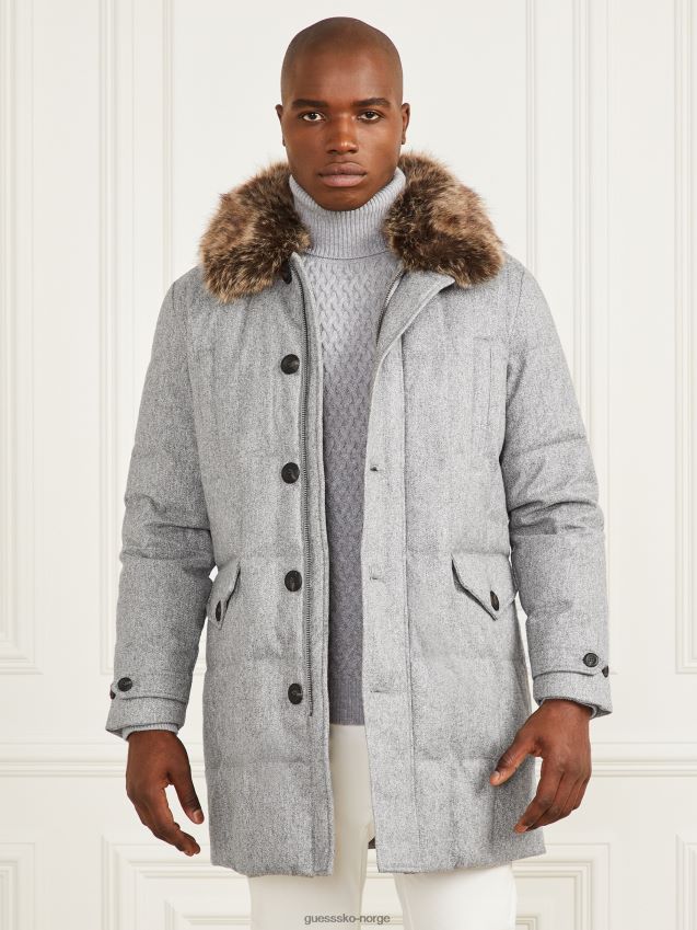 Guess lang twill jakke grå fiskebein melange grå fiskebein melange menn F0LJ8010688