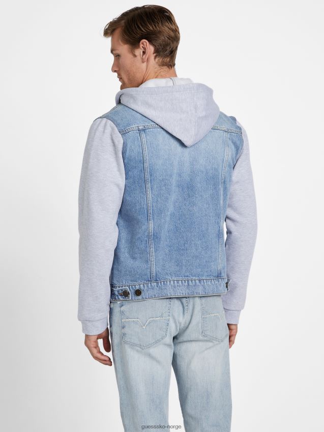 Guess lett vask Reese denim hettejakke lett vask menn F0LJ807925