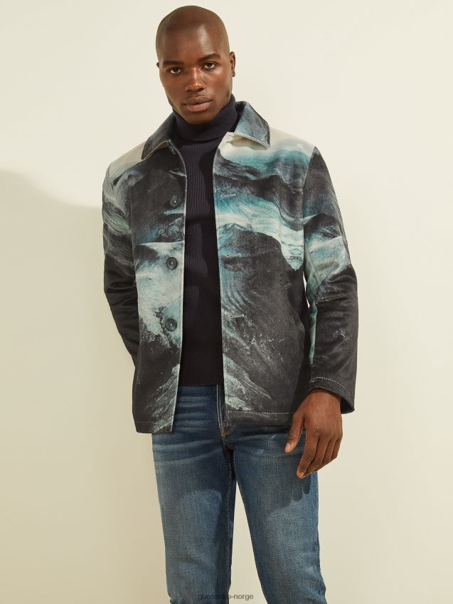 Guess mørk jakke med fjellku med trykk mørkt fjell menn F0LJ8010723