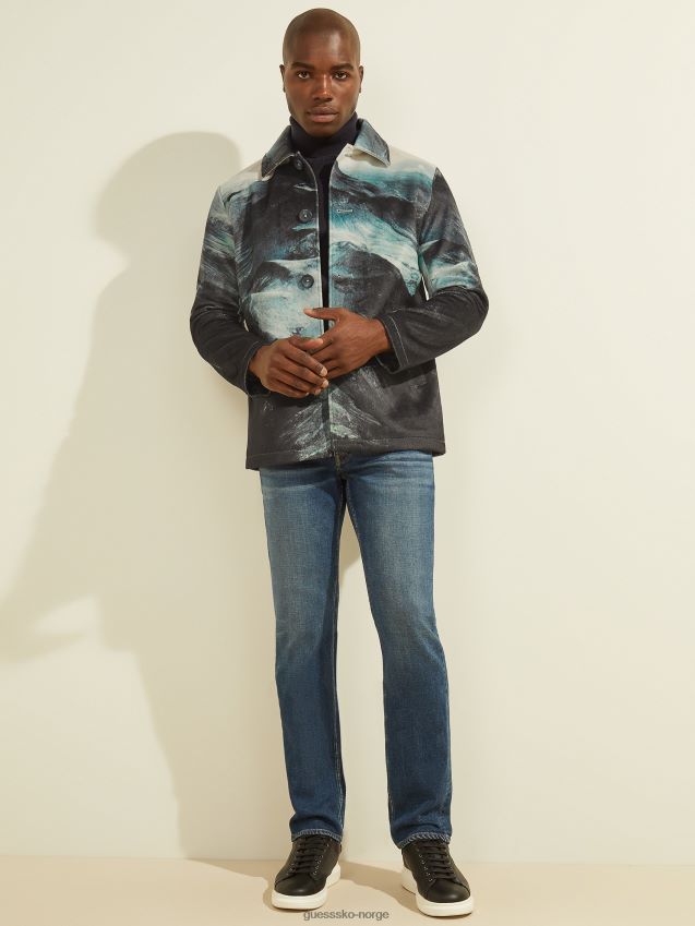 Guess mørk jakke med fjellku med trykk mørkt fjell menn F0LJ8010723