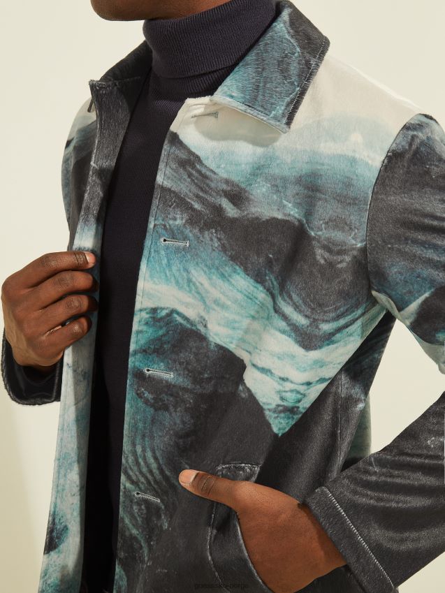 Guess mørk jakke med fjellku med trykk mørkt fjell menn F0LJ8010723