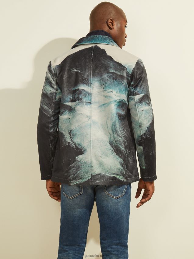 Guess mørk jakke med fjellku med trykk mørkt fjell menn F0LJ8010723