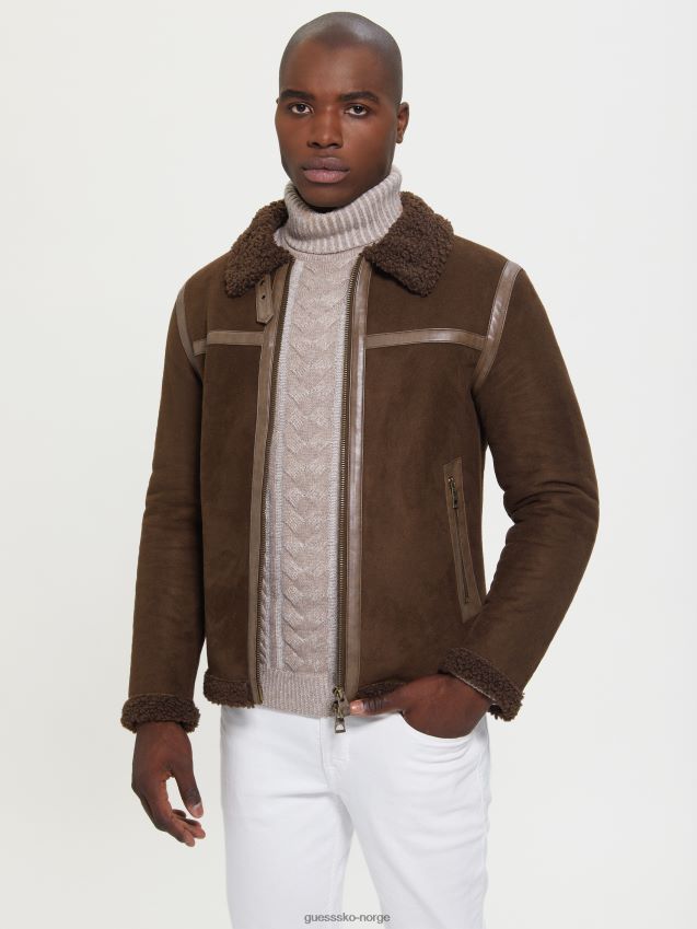 Guess mørk kaffe øko faux-shearling jakke mørk kaffe menn F0LJ8010690