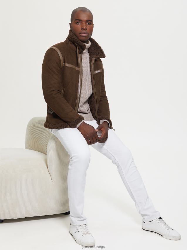 Guess mørk kaffe øko faux-shearling jakke mørk kaffe menn F0LJ8010690