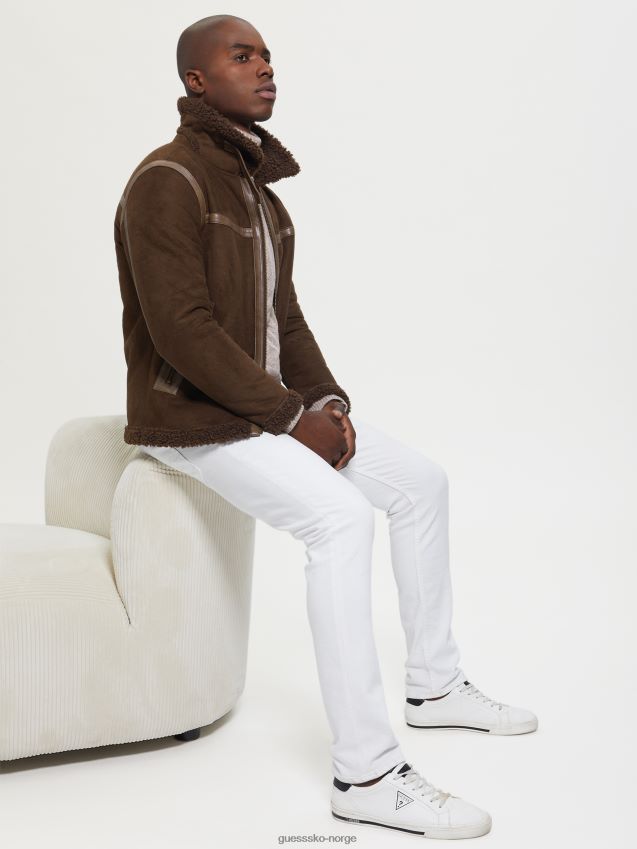 Guess mørk kaffe øko faux-shearling jakke mørk kaffe menn F0LJ8010690