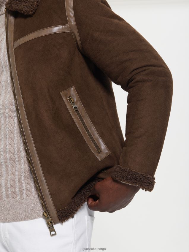 Guess mørk kaffe øko faux-shearling jakke mørk kaffe menn F0LJ8010690
