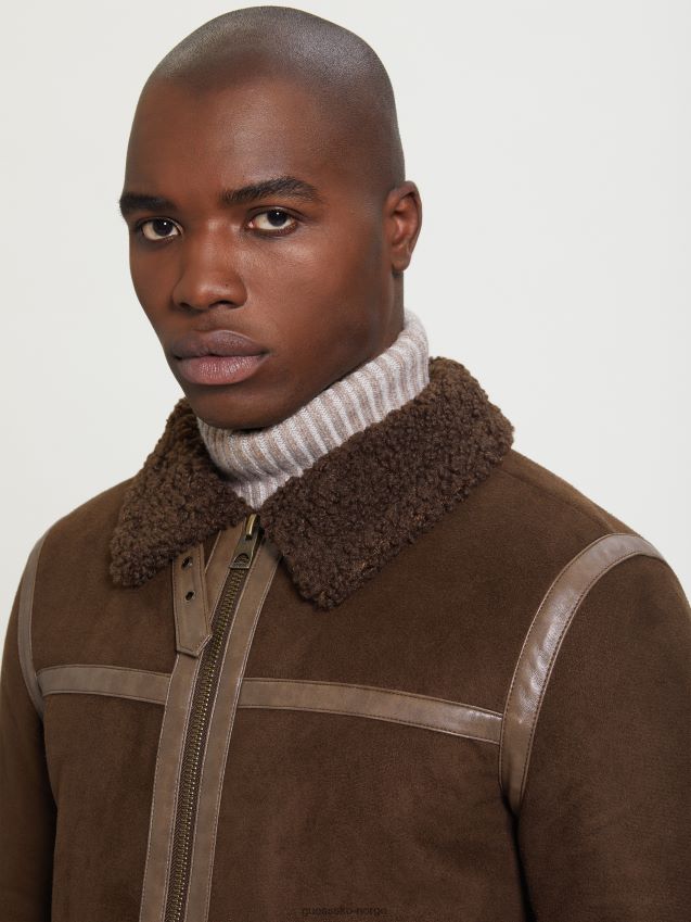 Guess mørk kaffe øko faux-shearling jakke mørk kaffe menn F0LJ8010690