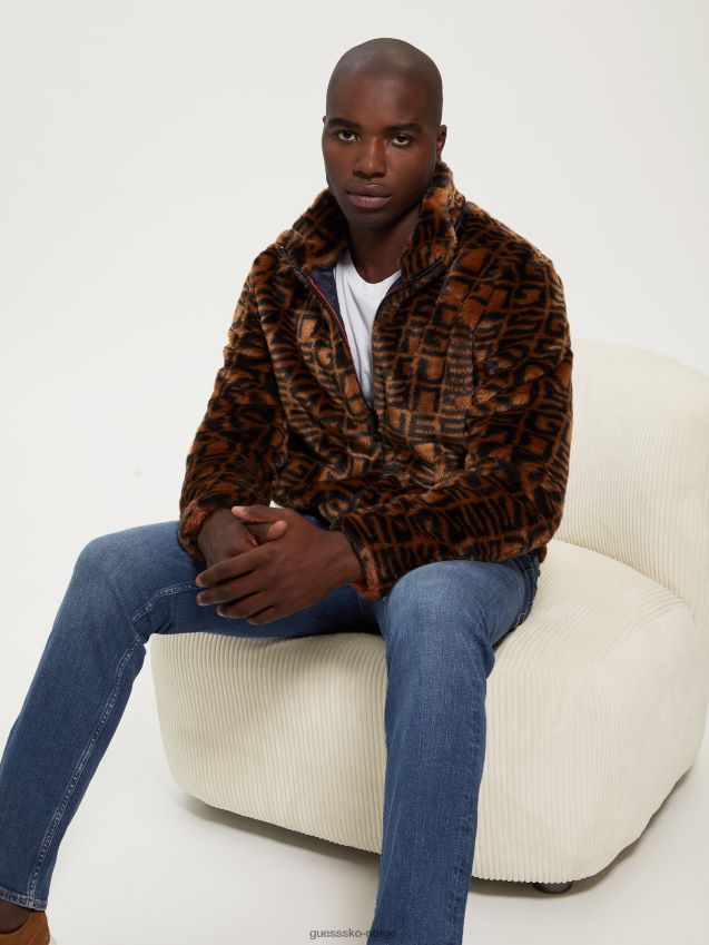 Guess mokka/brun logo jacquard hette logo fuskepelsjakke mokka/brun logo jacquard menn F0LJ8010657