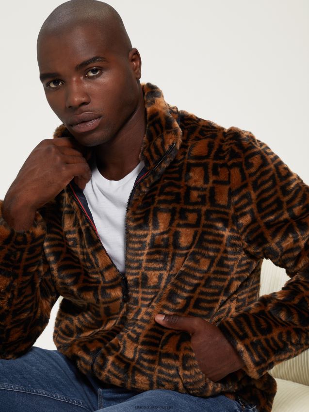 Guess mokka/brun logo jacquard hette logo fuskepelsjakke mokka/brun logo jacquard menn F0LJ8010657